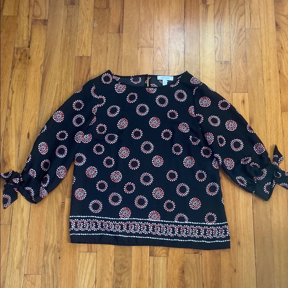 Nine West Black and Pink Boxy Tie Front Blouse